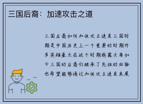 三国后裔：加速攻击之道